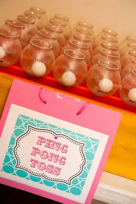 Set up cups or jars, and if your guests throw a ping pong ball into one, they win! Carnival Party Games, Theme Carnaval, Fall Carnival, Diy Carnival, Festival Games, Circus Carnival Party, Circus Theme Party, Kids Carnival, School Carnival