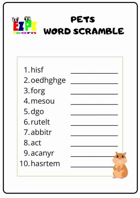 Mental Health At Work, Scramble Words, Spring Words, Esl Resources, Word Scramble, Simple Words, English Words, Learn English, Animals For Kids