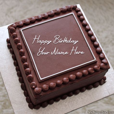 write name on Elegant Square Cake picture Chocolate Birthday Cake Decoration, Square Birthday Cake, Square Cake Design, Birthday Cake Write Name, Fruit Birthday Cake, Cake Design For Men, Birthday Cake Writing, Birthday Cake With Name, Happy Birthday Cake Photo