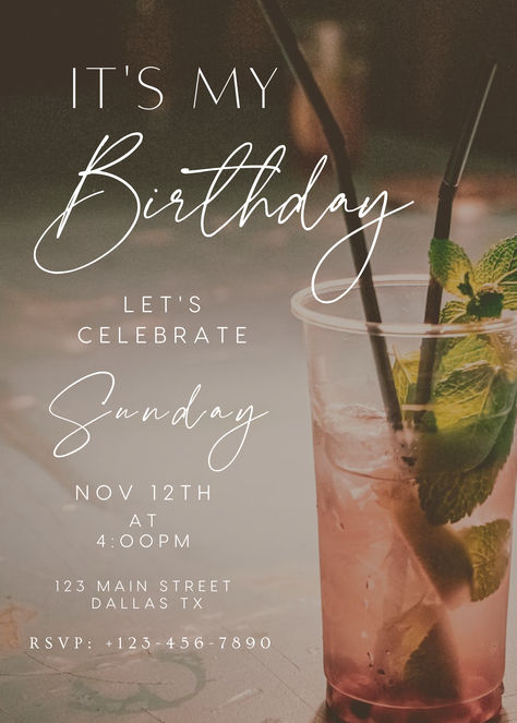 What better way to celebrate your special day than with drinks, dinner, and great vibes! Edit the invitation online and share via text. This birthday invitation template is fully editable. Dinner Birthday Party Invitations, 35 Birthday Invitation, Birthday Dinner Invite, 35th Birthday Invitations For Women, Bday Dinner Invitation, Dinner And Drinks Invitation, Online Birthday Invitations, Dinner Reservations, Birthday Dinner Invitation