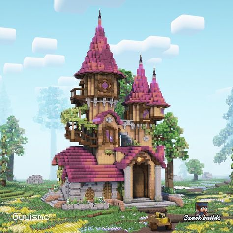 Minecraft Enchantment Building, Rapunzel Tower Minecraft, Minecraft House With Tower, Minecraft Witch Tower, Purple Minecraft House, Minecraft Tower House, Minecraft Towers, Minecraft Wizard Tower, Tower Minecraft