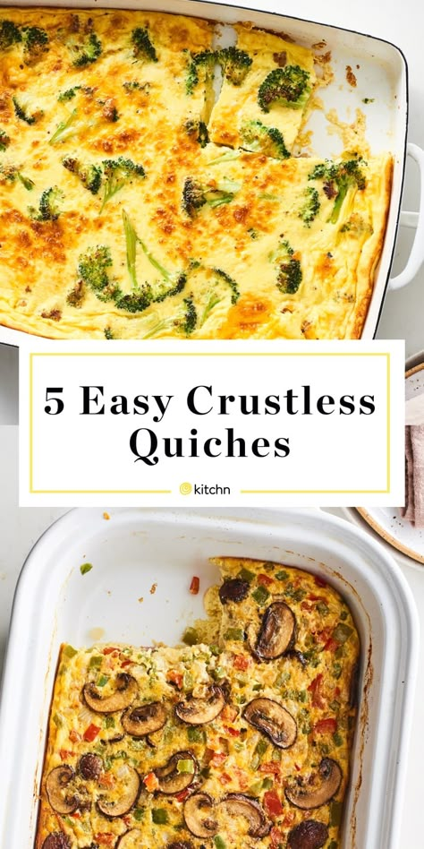 5 Easy Crustless Quiche Recipes | Kitchn Easy Crustless Quiche Recipes, High Protein Quiche, Protein Quiche, Crustless Quiche Recipes, Easy Crustless Quiche, Quiche Recipes Crustless, Keto Quiche, Zucchini Quiche, Breakfast Quiche Recipes