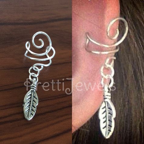 "Single Sided-One Earring Tarnish resistant silver wire 3/4\" tall little leaf charm" Spike Ear Cuff, Wire Ear Cuffs, Leaf Ear Cuffs, Cuff Earring, Ear Cuff Earings, Ear Cuffs, Leaf Charms, Beads And Wire, Single Earring