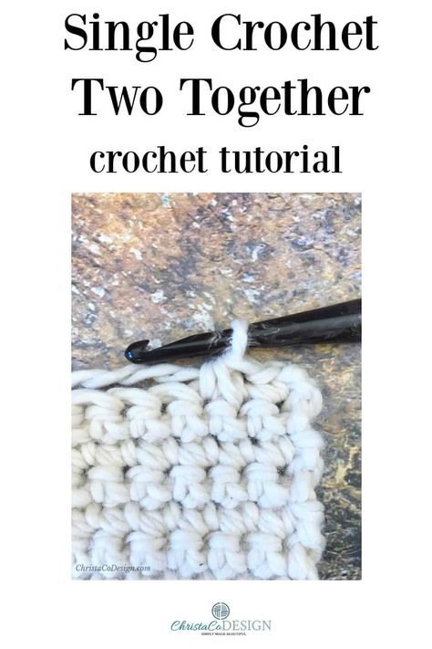 White swatch with sc2tog stitch. Sc3tog Crochet, One Row Repeat Crochet Stitch, How To Sc2tog Crochet, She’ll Stitch Crochet, How To Count Single Crochet Rows, Trinity Stitch, Simple Sewing Tutorial, Crochet Flats, Single Crochet Decrease