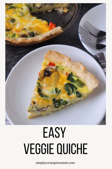 Plate with slice of veggie quiche. Quiche Brunch, Vegetable Quiche Recipes, Brunch Quiche, Vegetarian Quiche, Breakfast Casserole With Biscuits, Veggie Quiche, Vegetable Quiche, Quiche Recipes Easy, Easy Veggie