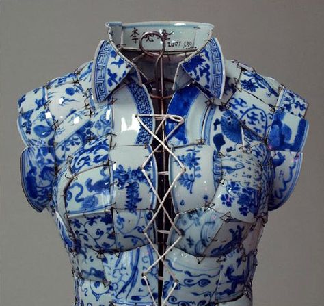 Clothing out of Broken Porcelain, Fragile Beauty Plate Mail, Porcelain Dress, Mannequin Art, Chinese Pottery, Chinese Ceramics, Delft, Ceramic Sculpture, Mosaic Art, Ceramic Art