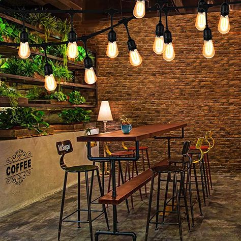 Back Porch Cafe Lights, Outdoor Cafe Lights, Hanging Bistro Lights Outside, Flamingo Restaurant, Led Bistro Lights, String Lights In Coffee Shop, Farm With Cafe Lighta, Led Globe String Lights, Vintage String Lights