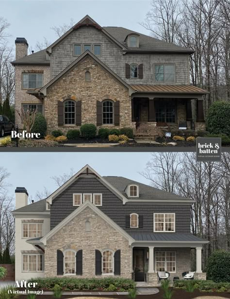 Blonde Brick Exterior Color Schemes, Brown Brick House Exterior, Brick House Exterior Colors Schemes, Brown Brick Exterior, Brown Brick Houses, Brick House Colors, Exterior Paint Color Combinations, Paint Color Combos, Stone Exterior Houses