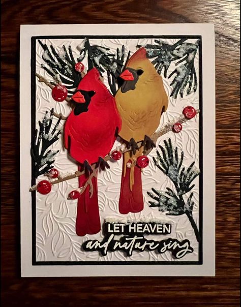 Cards Made With Temu Dies, Cardinal Christmas Cards, Christmas Card Layouts, Winter Birds, Simple Christmas Cards, Christmas Card Inspiration, Honey Bee Stamps, Beautiful Christmas Cards, Bee Cards