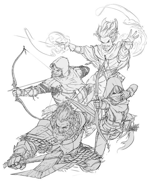 Dnd Party, Heroic Fantasy, 캐릭터 드로잉, Arte Sketchbook, Figure Drawing Reference, Poses References, One D, 판타지 아트, Art Poses