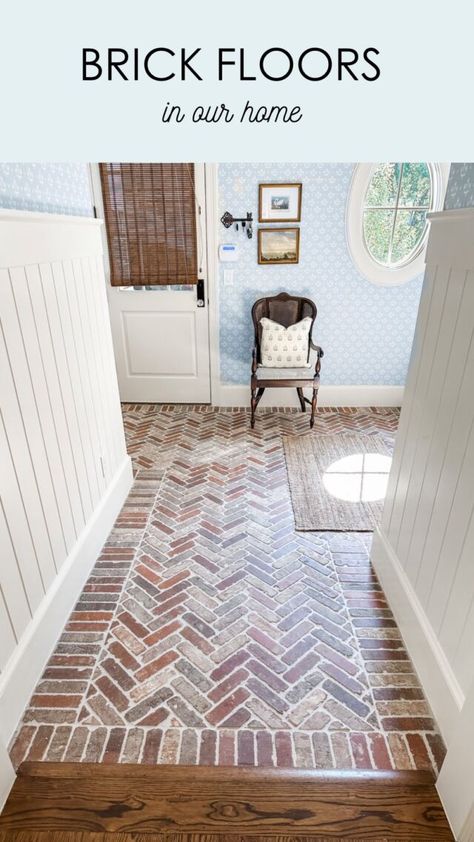 New Home | HOH Southern Capecod Archives - House of Hargrove Haint Blue Porch Ceiling, Blue Porch Ceiling, Brick Floors, Ceiling Paint Colors, Beautiful White Kitchens, Beautiful Pantry, Brick Floor, Brick Material, Southern Living Homes