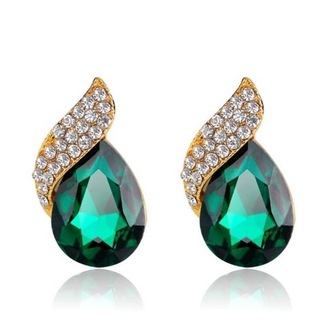 Elegant Emerald Earrings only $12 & Free Shipping Green Topaz, Prom Earrings, Halo Earrings Studs, Topaz Earrings, Emerald Earrings, Crystal Stud Earrings, Creative Jewelry, Mode Vintage, Glass Earrings