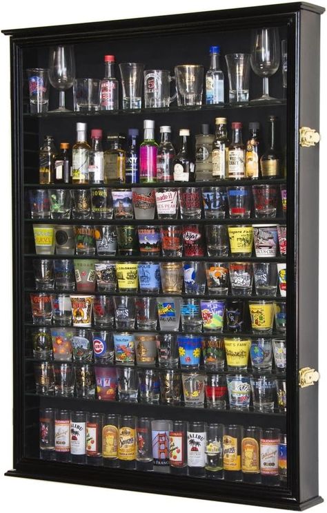 XL Shot Glass Display Case Rack Holder Cabinet for Tall Shooter and Mini Liquor Bottle Shot Glass Display, Mini Liquor Bottles, Glass Display Case, Liquor Bottle, Glass Display, Liquor Bottles, Shot Glasses, Display Case, Shot Glass