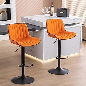 Orange Bar Stools Kitchen Island, Orange Bar Stools, Chairs For Kitchen Island, Orange Bar, Tall Bar Stools, Leather Kitchen, White Bar Stools, Kitchen Island Bar, Designer Bar Stools