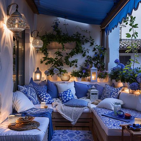 9+ Vibrant Small Space Decorating Ideas for Mediterranean Flair • 333+ Art Images Balcony Ideas Mediterranean, Mediterranean Balcony Ideas, Mediterranean Blue Decor, Mediterranean Room Decor, Morocco Villa, Mediterranean Lamps, Mediterranean Balcony, Mediterranean House Interior, Mediterranean Room