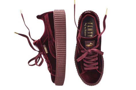 Rihanna's Velvet Fenty Puma Creepers drop today. Rihanna Puma Creepers, Puma Fenty Shoes, Fenty Shoes, Velvet Creepers, Rihanna Creepers, Puma Women Shoes, Rihanna Puma, Fenty Rihanna, Suede Creepers