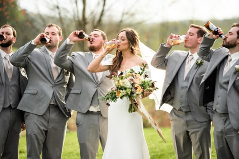 Need this picture with the groomsmen, YESSSSS. #bride #groom #groomsmen #pictureideas #weddingideas #wedding Bride And Bridesmaid Pictures, Wedding Photo List, Wedding Parties Pictures, Bridesmaid Pictures, Wedding Day Pictures, Funny Bride, Wedding Portrait Poses, Bride Pictures, Funny Wedding Photos