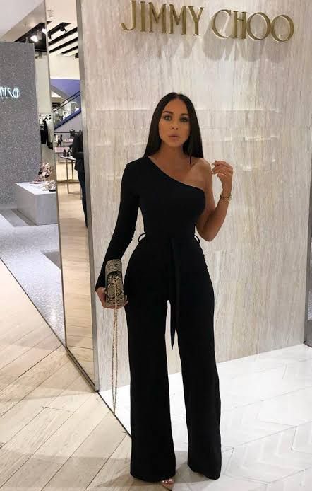 All Black Party Outfit, Black Party Outfit, All Black Party, Luxe Clothing, Chique Outfits, One Shoulder Jumpsuit, Outfit Chic, Dinner Outfits, Black Women Fashion