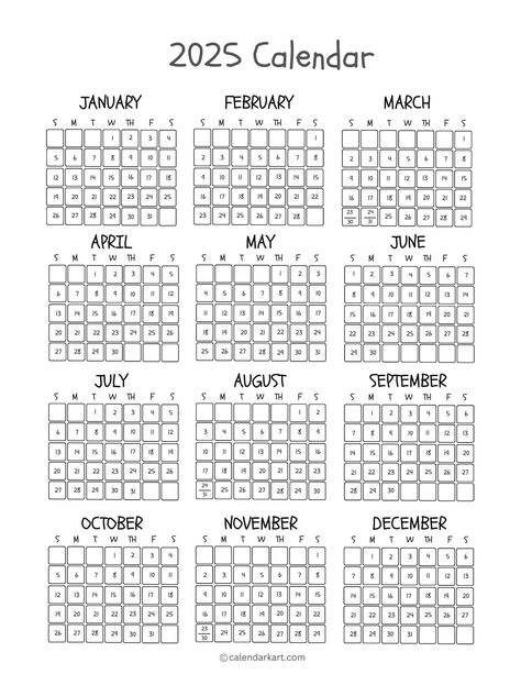 Free Printable Year At A Glance Calendar 2025 - CalendarKart Year At A Glance Calendar, At A Glance Calendar, Year At A Glance, Yearly Goals, January February March, Holiday List, Blank Calendar, Jesus Resurrection, Martin Luther King Day