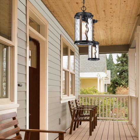 1-Light Matte Black and Barnwood Accents Outdoor Hanging Pendant Light - Bed Bath & Beyond - 35696701 Front Porch Ceiling Light, Front Porch Ceiling, Hanging Porch Lights, Porch Ceiling Lights, Exterior Pendant Lights, Gazebo Lighting, Outdoor Porch Lights, Front Door Lighting, Light Bed