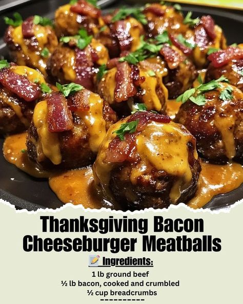 Meatballs Wrapped In Bacon, Bacon Cheeseburger Meatballs, Thanksgiving Meatballs, Cheeseburger Meatballs, Cheese Stuffed Meatballs, Meat Eater, Yummy Meals, Meatball Ingredients, Bacon Cheeseburger