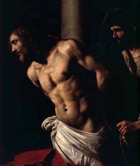 CARAVAGGIO Christ at the Column (detail) Carravagio Paintings, Michelangelo Caravaggio, Column Detail, Caravaggio Paintings, Rococo Art, Baroque Painting, Baroque Art, Jesus Painting, Italian Painters