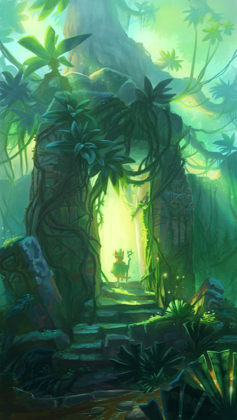 ArtStation - FF Jungle ruins Fantasy Background Illustration, Jungle Illustration Concept Art, Jungle Ruins Concept Art, Fantasy Jungle Landscape, Fantasy Jungle Art, Jungle Fantasy Art, Jungle Drawings, Jungle Concept Art, Fantasy Rainforest