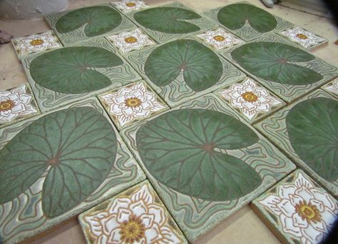 lotus tile Lotus Tile, Kitchen Refresh, Floral Tiles, Hand Painted Decor, Lily Evans, Lotus Design, Butcher Block Countertops, Dental Office, Wooden Bed