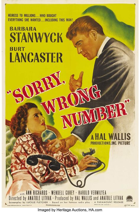 Sorry Wrong Number, Ann Richards, Lizabeth Scott, Agnes Moorehead, Everything She Wants, Radio Play, Leagues Under The Sea, Classic Movie Posters, Barbara Stanwyck