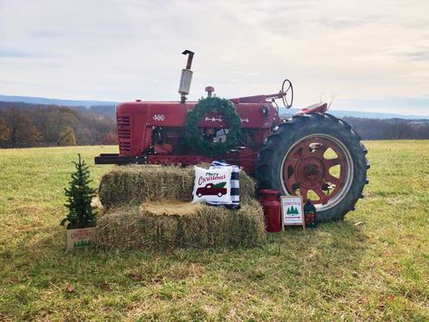 Farm Christmas Mini Sessions, Tractor Mini Session, Farm Christmas Pictures With Tractor, Christmas Tractor Pictures Family Photos, Christmas Picture Setup Ideas Outdoor, Farm Christmas Photoshoot, Cattle Trailer Christmas Photos, Tractor Christmas Mini Session, Tractor Christmas Picture