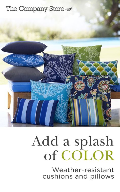 Durable, all-weather fabric and well-appointed style make these outdoor cushions and pillows an easy choice. Available in eye-catching colors and patterns, they’re sure to give your patio furniture a fresh look. Make the most of your outdoor space at The Company Store. Garden Floor Plan, Patio Furniture Sale, Beach Patio, Garden Floor, Furniture Logo, Interior Bedroom, The Company Store, Outdoor Cushions And Pillows, Outdoor Patio Decor