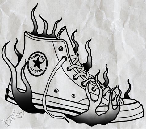 Made by ; markskousgaardtattoo Converse Tattoo Design, Converse Tattoo Ideas, Fire Converse, Converse Tattoo, Shoe Tattoo, Shoe Tattoos, Ghost Tattoo, Flash Design, All Stars Converse