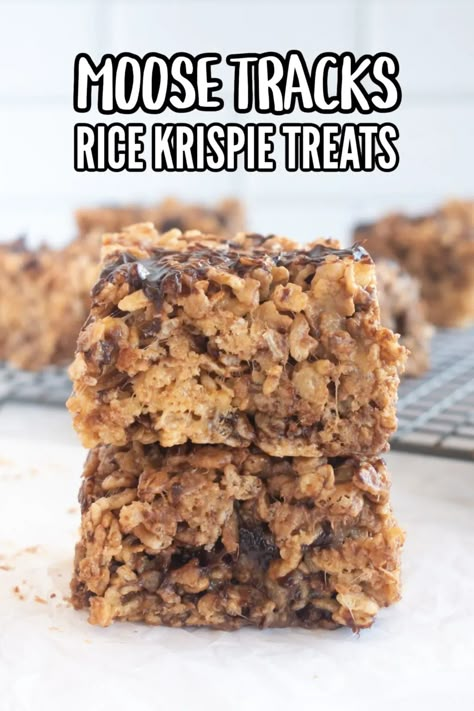 Moose Tracks Ice Cream, Moose Tracks, Rice Krispies Recipe, Rice Krispie Bars, Krispie Treats Recipe, Krispy Treats, Cereal Treats, Dessert Bar Recipe, Rice Krispy