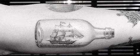 Ship In A Bottle Tattoo, In A Bottle Tattoo, Boat In A Bottle, Best Tatto, Compass Tattoo Men, Charm Tattoo, Ship In Bottle, Ship In A Bottle, Hourglass Tattoo