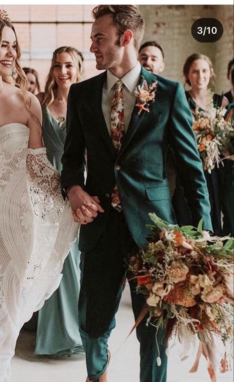 Green Suit Blue Tie, Green Suit Fall Wedding, Men’s Green Suit Wedding, Vintage Green Suit Men, Wedding Suits Men Fall, Dark Green Men’s Suit Wedding, Autumn Suits Wedding Ideas, Fairytale Groom Suit, Deep Green Wedding Suit