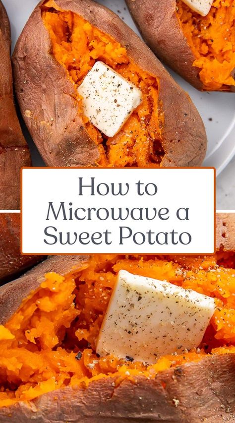 The absolute fastest and easiest way to cook a sweet potato is in the microwave! From start to finish in under 10 minutes, you can use small, medium, or large sweet potatoes and still get fluffy and tender sweet potatoes every time! How Long To Microwave Sweet Potatoes, Bake Sweet Potato In Microwave, Baked Sweet Potatoes In The Microwave, Cook Sweet Potato In Microwave, Cooking Sweet Potatoes In Microwave, How To Cook A Sweet Potato In Microwave, Microwaved Sweet Potato, Microwave Sweet Potato How To, How To Cook Sweet Potatoes In Microwave