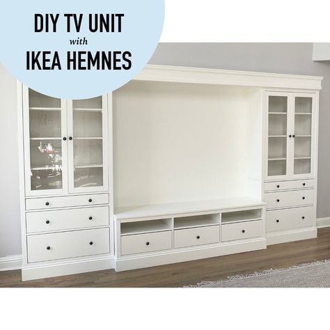 Diy Tv Unit, Ikea Hemnes Tv, Built In Tv Cabinet, Tv Stand Plans, Billy Ikea, Ikea Built In, Ikea Tv, Built In Entertainment Center, Built In Shelves Living Room