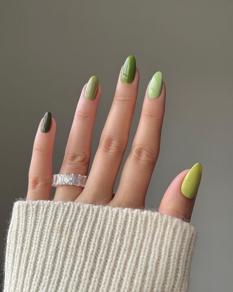 🍵🥦🥬🥒🥑🫑🫛🫒 Using @gelcare.official (thumb to pinky) Chartreuse Wasabi Matcha Pickle Detox green * discount code: NAILSBYALSN Ring @treasurebox.jewelry *discount code: NAILSBYALSN ————- *aff #greennails #swatch #gelnails #gelcare #aesthetic #minimalnails #ombre #monochrome #nailinspo #springnails #fallnails #spring #green green monochrome mixed fall gel almond nail inspo Chartreuse Nails, Matcha Nails, Future Makeup, Monochrome Nails, Green Monochrome, Purple Nail Designs, Minimal Nails, Almond Nail, Purple Nails