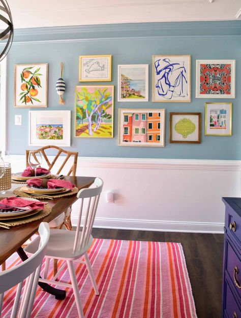 Kids Gallery Wall, Dining Room Gallery Wall, Hallway Gallery Wall, Kitchen Gallery Wall, Kids Art Galleries, Gallery Wall Living Room, Dining Room Art, Dining Room Colors, Home Decorating Ideas