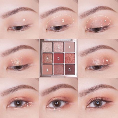 751 gilla-markeringar, 1 kommentarer - 🍑 M A G G Y 🍑 (@maggyouko) på Instagram: "< E Y E S > @dasique_official DASIQUE Shadow Palette - 02 Rose Petal —————————— 1️⃣*打底 2️⃣1暈染整個眼窩…" Eyeshadow Korean Look, Eyeshadow Korean, Makeup Routine Guide, Teknik Makeup, Eye Makeup Guide, Eyeshadow Tutorial For Beginners, Makeup Cantik, Skin Tone Makeup, Asian Makeup Tutorials