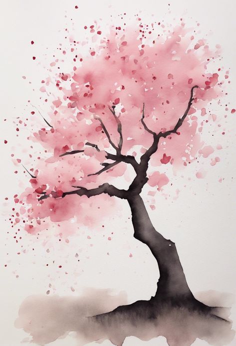 Painting of a Cherry Blossom Check more at https://qomart.com/painting-of-a-cherry-blossom/ How To Paint Cherry Blossoms Watercolor, Sakura Tree Watercolor Painting, Watercolor Art Cherry Blossom, Japan Cherry Blossom Drawing, Japanese Cherry Blossom Watercolor, Cherry Blossom Landscape Painting, Watercolor Cherry Blossom Tree, Cherry Tree Drawing, Watercolour Cherry Blossom