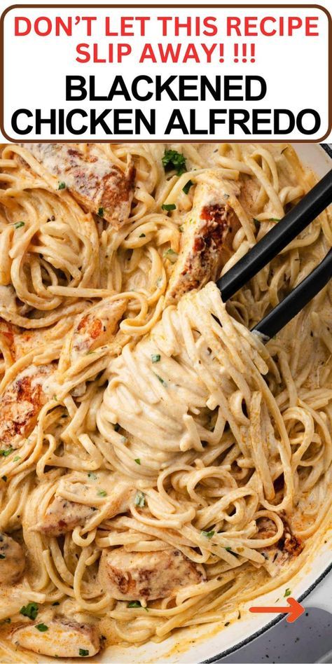 Dive into the rich taste of Blackened Chicken Alfredo Pasta! Juicy, spicy blackened chicken atop creamy Alfredo coated pasta, it's a hearty and flavorful meal that's perfect for any dinner occasion. Best Chicken Fettuccine Alfredo, Blackened Chicken Alfredo Pasta, Creamy Alfredo Pasta, Blackened Chicken Alfredo, Chicken Fettuccine Alfredo, Pasta Recipes Alfredo, Chicken Alfredo Recipes, Chicken Alfredo Pasta, Blackened Chicken