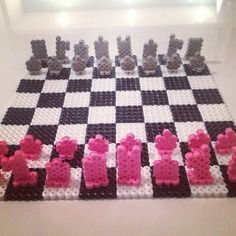 3D Chess board perler beads by goselinda 3d Chess Board, Chess Play, 3d Chess, Easy Perler Beads Ideas, 3d Perler Bead, Art Perle, Fusion Beads, 3d Figures, 8bit Art