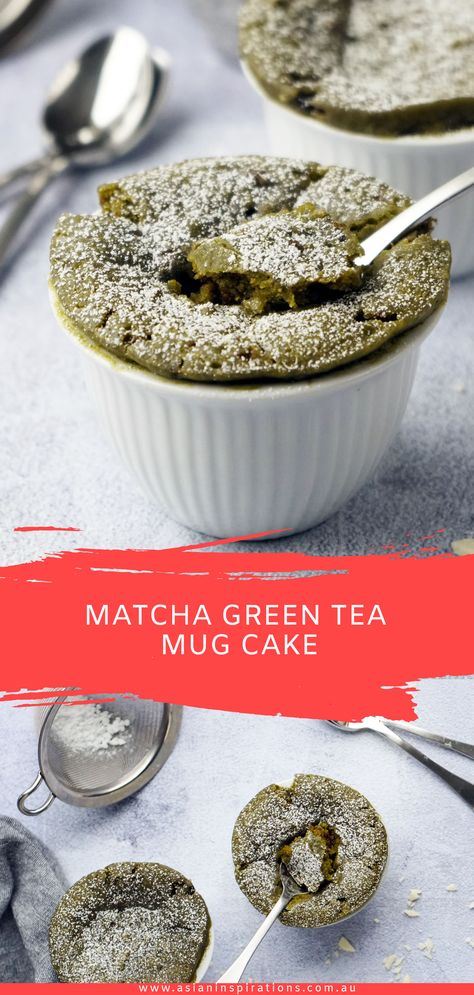 Matcha Mug Cake Microwave, Matcha Mug Cake, Mugcake Recipe, Japanese Dessert Recipes, Matcha Dessert, Matcha Cake, Microwave Cake, Easy Dessert Recipes Quick, Green Tea Recipes