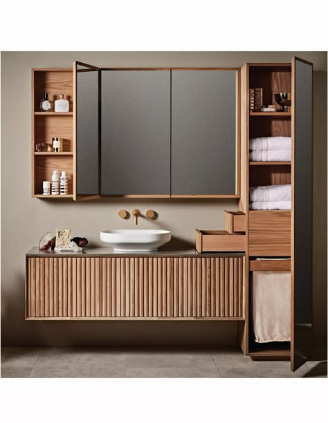 wood framing on mirrored cabinet Bathroom Interior Cabinet, Cupboard Ideas Bathroom, Bathroom Mirror Cabinet Ideas, Modern Bathroon, Mirror Cabinet Bathroom, Room Layout Design, Small Bathroom Mirrors, Bathroom Sink Units, Bamboo Cabinets