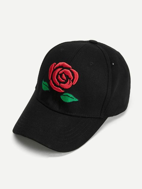 Rose Embroidered Baseball Cap -SheIn(Sheinside) Trendy Black Embroidered Baseball Cap, Casual Pink Embroidered Baseball Cap, Spring Embroidered Pink Baseball Cap, Black Embroidered Baseball Cap, Baseball Dugout, Baseball Tournament, Pink Baseball Cap With Embroidered Logo, One Size, Baseball Hitting, Womens Basketball Shoes