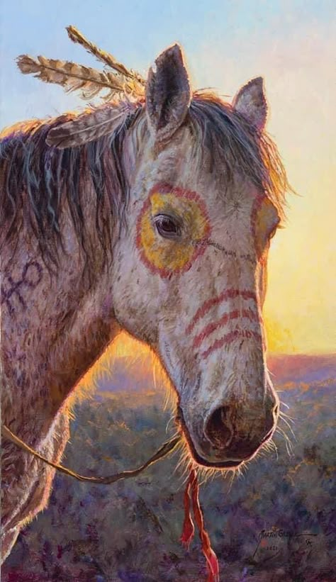 WARRIOR’S HORSE MARTIN GRELLE Horse Halloween Costumes, Native American Horses, Indian Horses, Painted Horses, Native American Paintings, Horse Costumes, Native American Artwork, Horse Aesthetic, Most Beautiful Horses