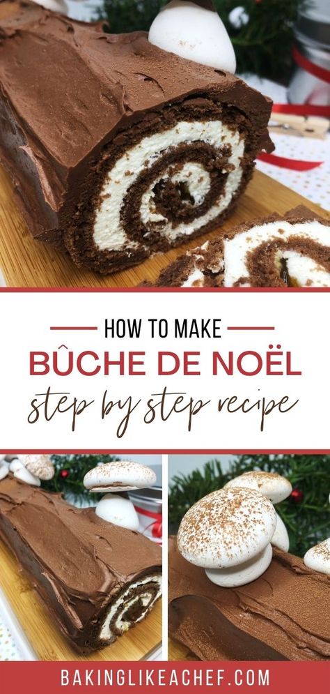 Yule Log Cake Easy, Christmas Cake Roll, Christmas Log Cake, Yule Log Cake Recipe, Yule Log Recipe, Chocolate Log, Chocolate Yule Log, Yule Log Cake, Cake Roll Recipes