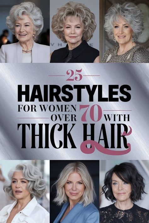 Hairstyles for women over 70 with thick hair combining elegance and manageability. Explore layered bob cuts, voluminous pixies, and textured short styles. Discover age-graceful hairstyle ideas featuring soft waves, feathered layers, and face-framing shapes. Find inspiration for crown-boosting techniques, low-maintenance cuts, and styles that showcase thick hair's natural beauty. Get styled with these flattering hairstyles perfect for enhancing confidence and embracing luxurious thick hair in women over 70. Hair Styles For Women Over 70, Hairstyle Slick Back, Hairstyle Slick, Thick Wavy Haircuts, Hairstyles For Boys, 70 Hairstyles, Thick Natural Hair, Over 60 Hairstyles, Hair Mistakes