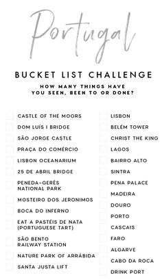 Bucket List Challenge, Portugal Bucket List, Lisbon Portugal Travel, Good Makeup, Portugal Travel Guide, Travel Infographic, Be More Confident, Holiday Travel Destinations, Top Places To Travel